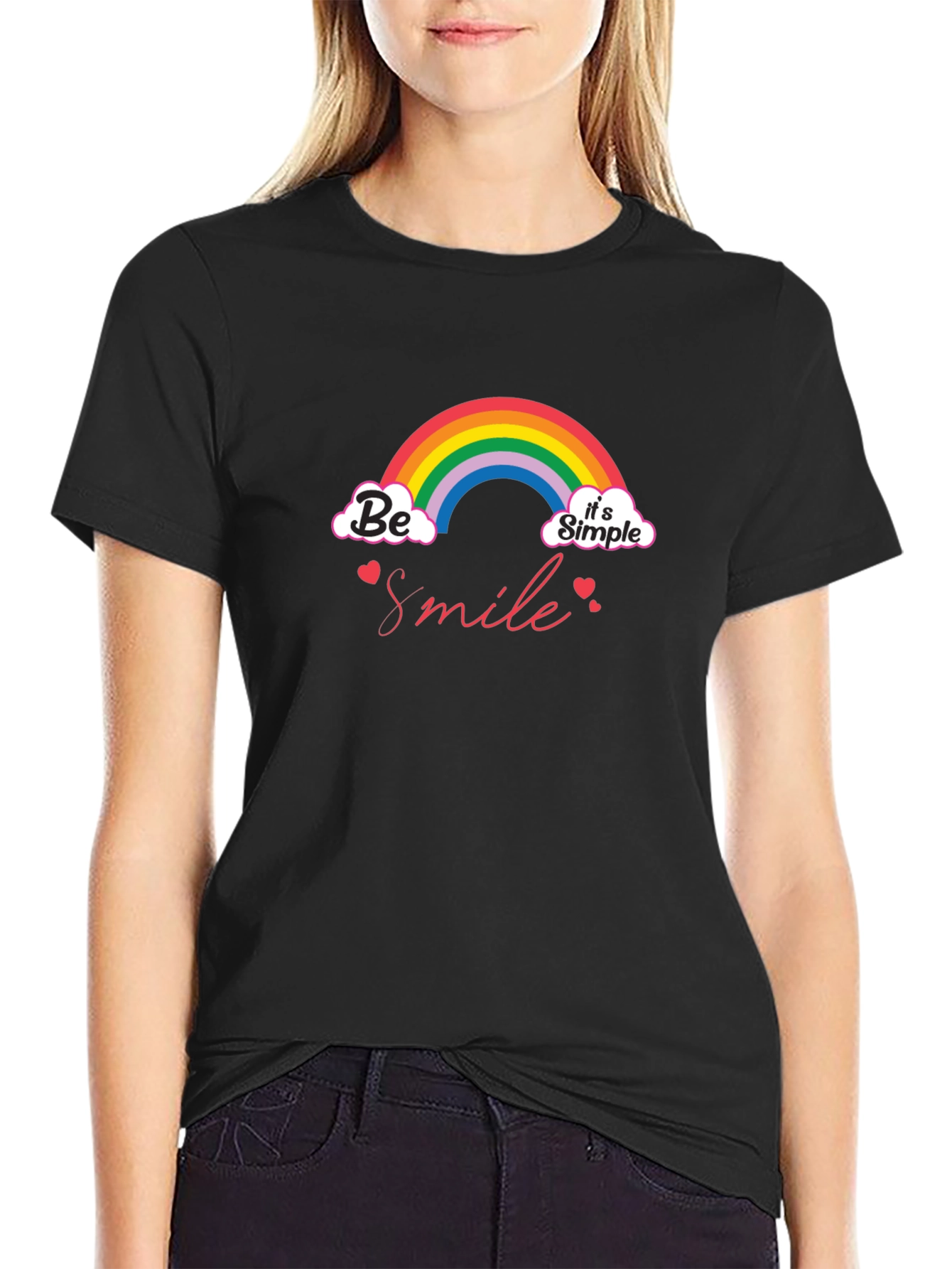 Be Smile Rainbow Graphic T-Shirt - Black