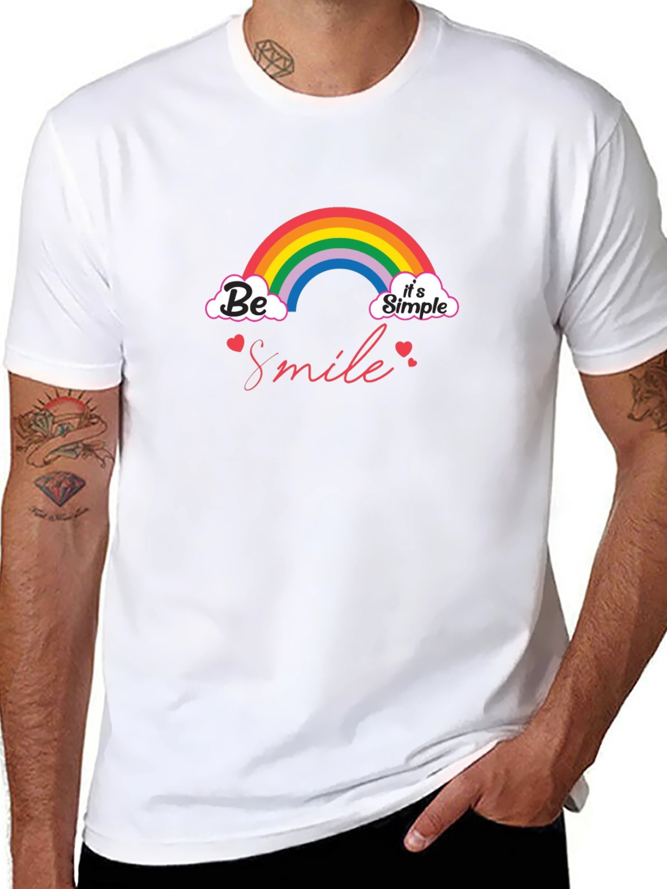 Be Smile Rainbow Graphic T-Shirt - Black