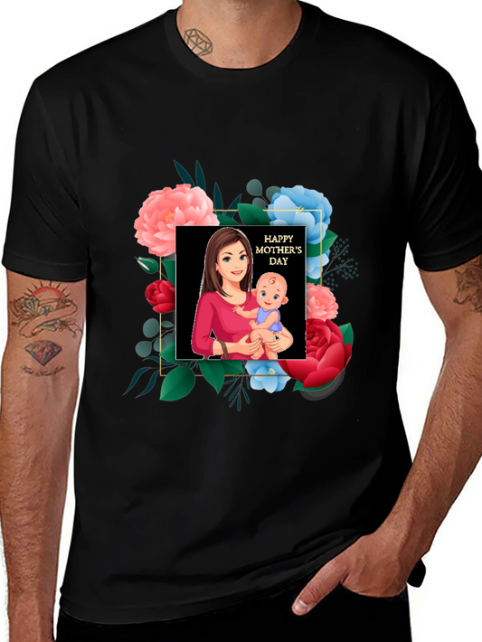 Mothers Day Graphic Tee - Mom & Baby Floral Design