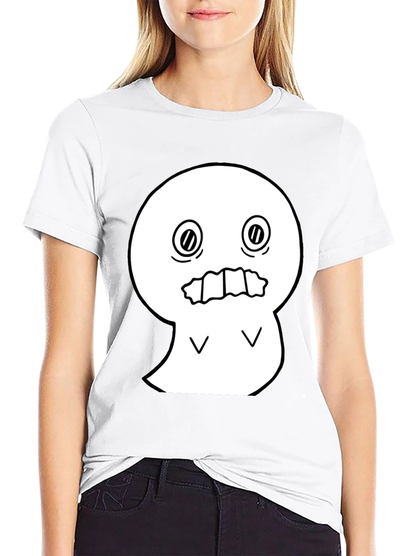 Spooky Graphic Tee - White Ghost on Black