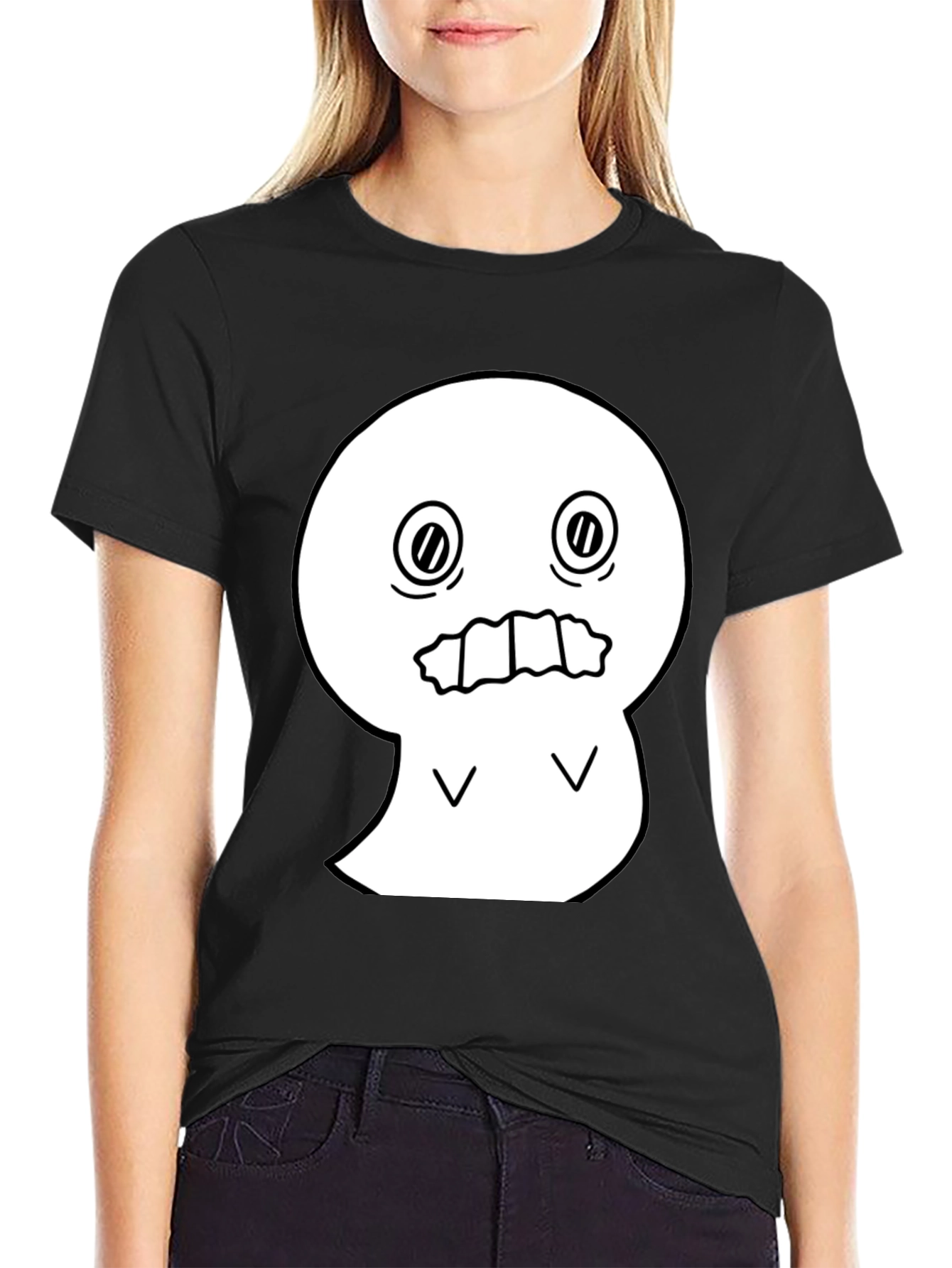 Spooky Graphic Tee - White Ghost on Black