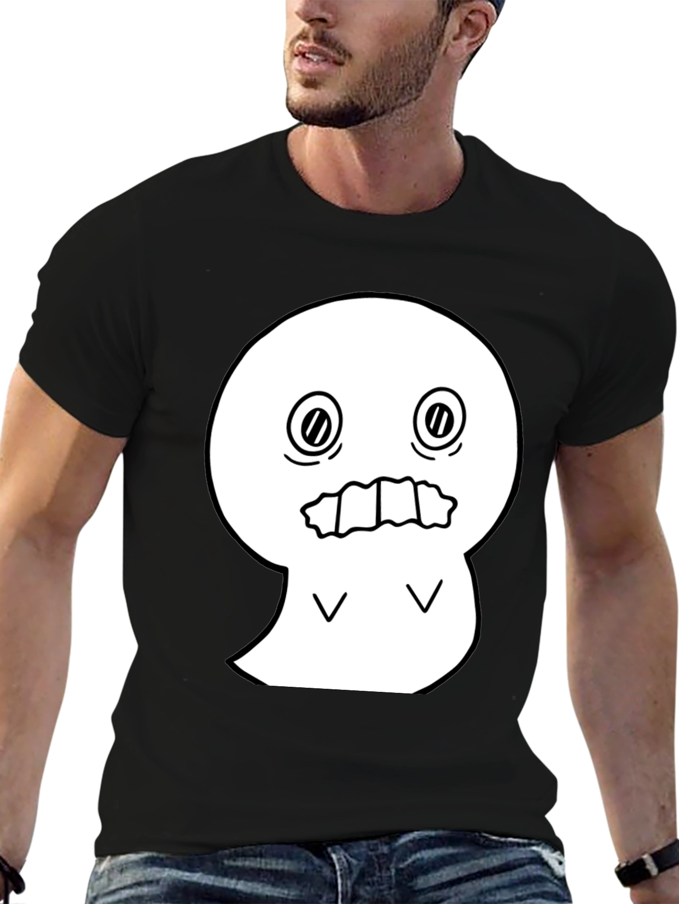 Spooky Graphic Tee - White Ghost on Black