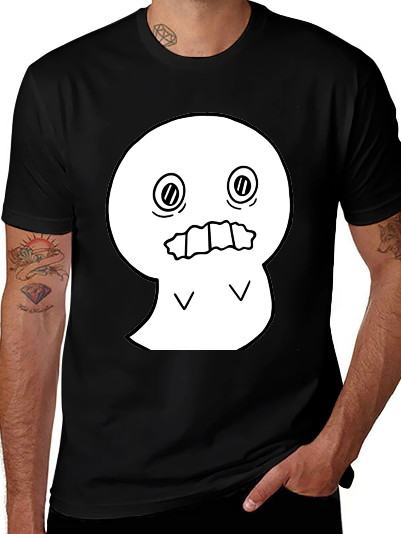 Spooky Graphic Tee - White Ghost on Black