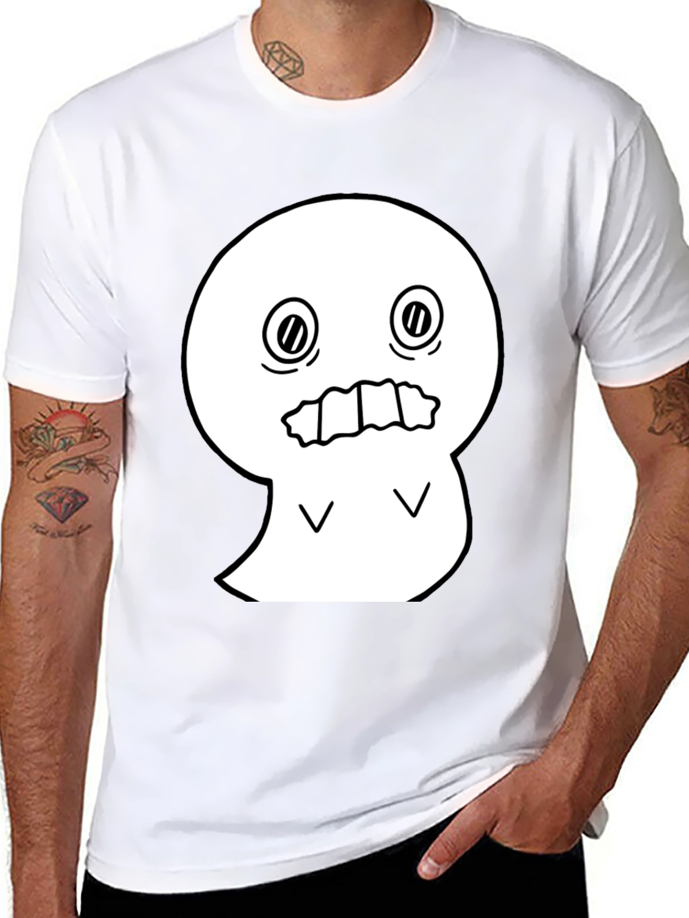 Spooky Graphic Tee - White Ghost on Black
