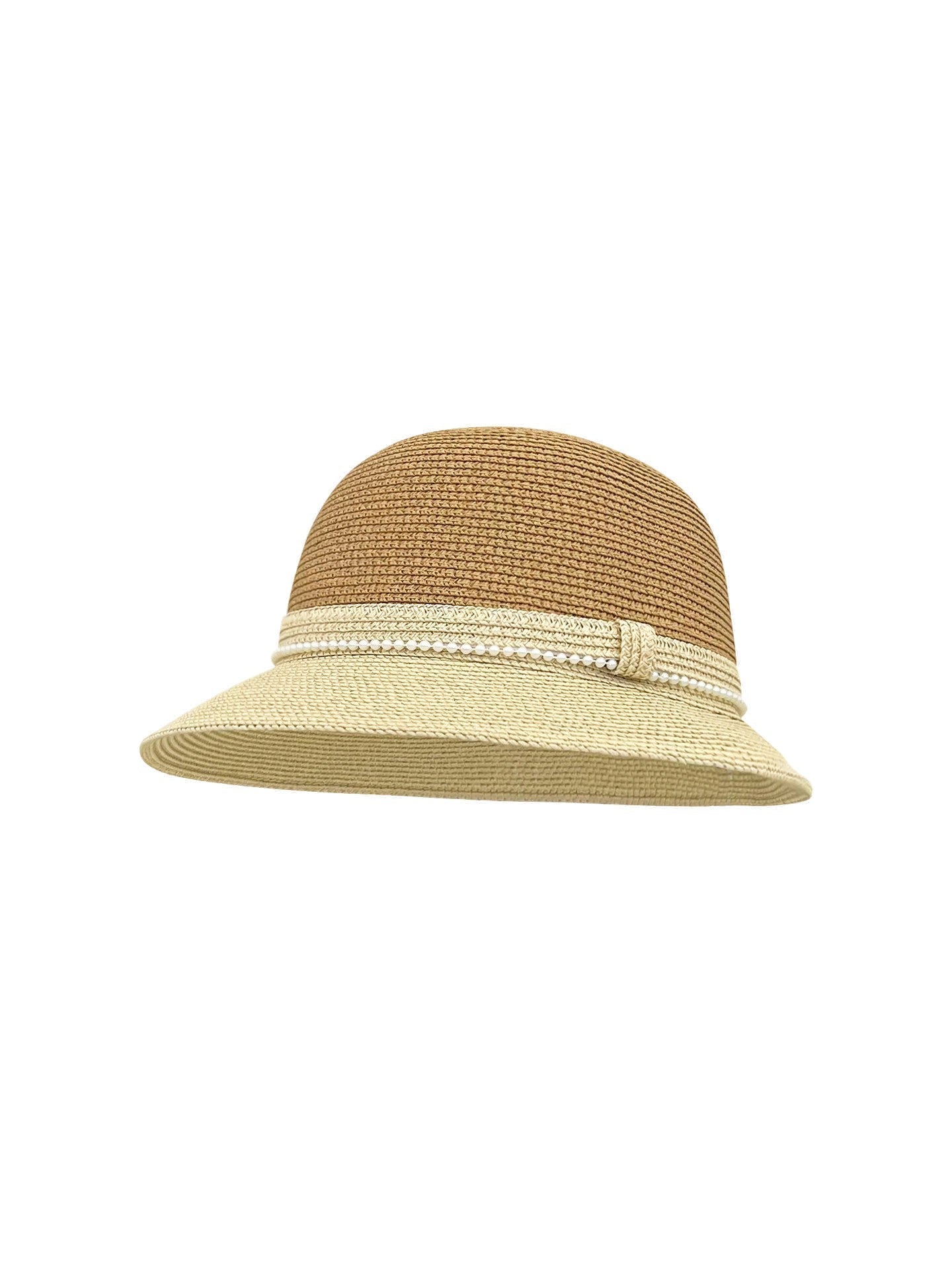 Women's Summer Pearl Straw Cloche Sun Hat