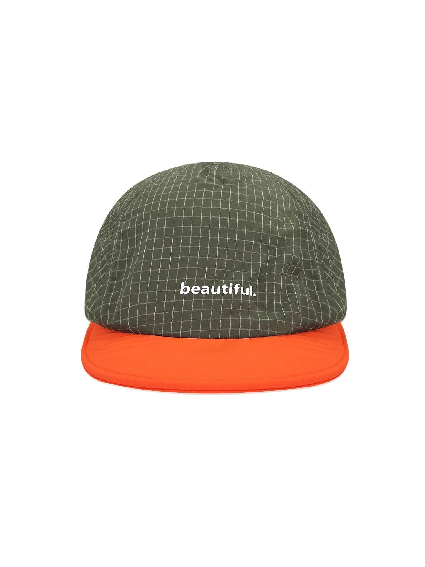 Five-Panel Flat Brim Baseball Cap with Grid Pattern and Contrast Visor Quick-Dry Sun Hat