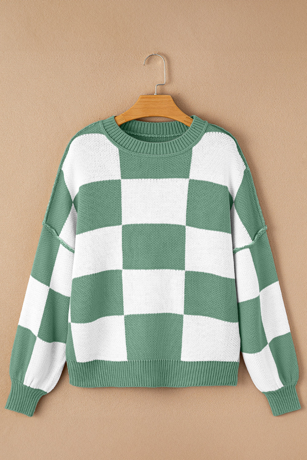 Green Checkered Bishop Sleeve Sweater