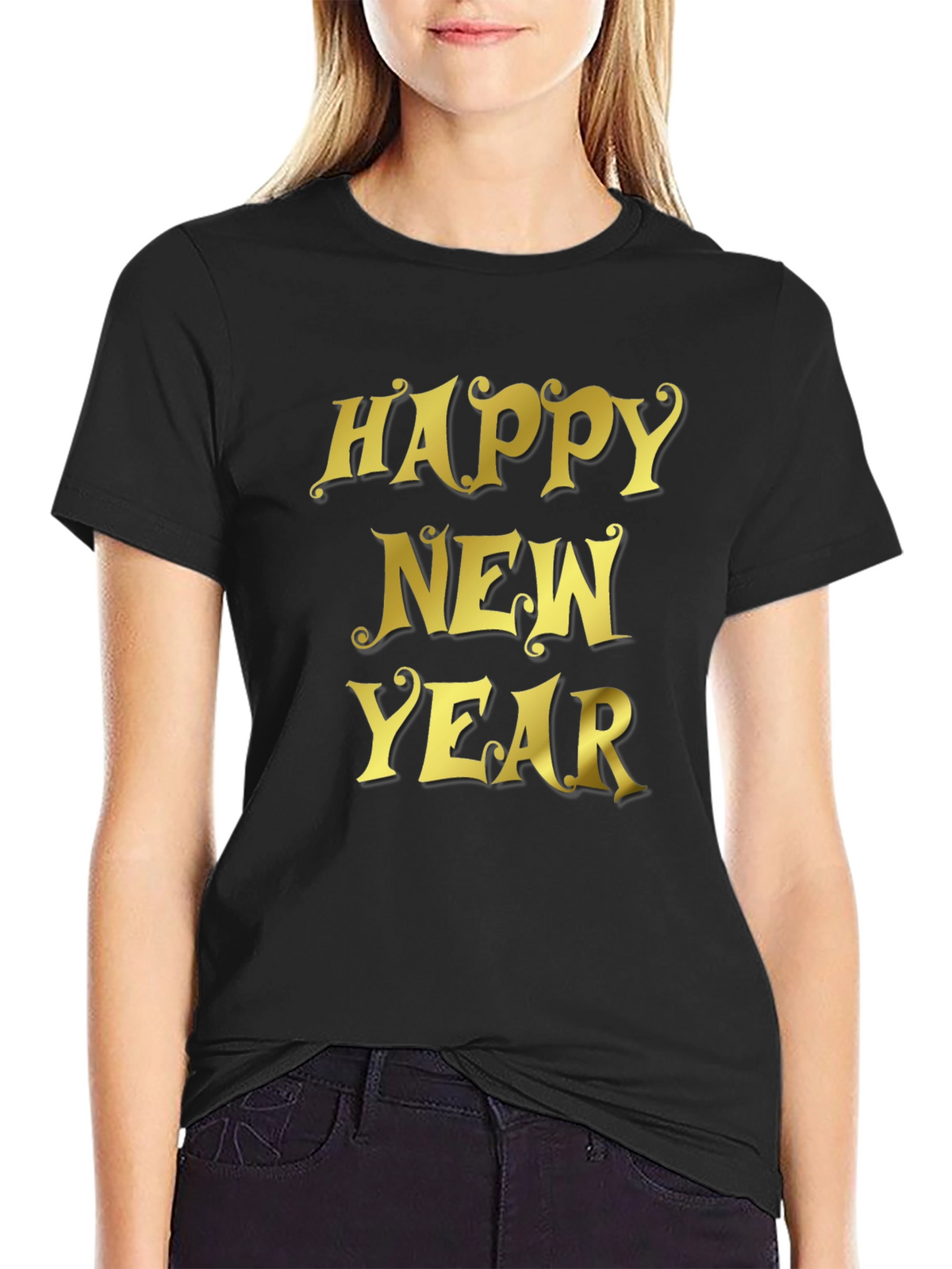 Happy New Year T-Shirt - Black Crew Neck