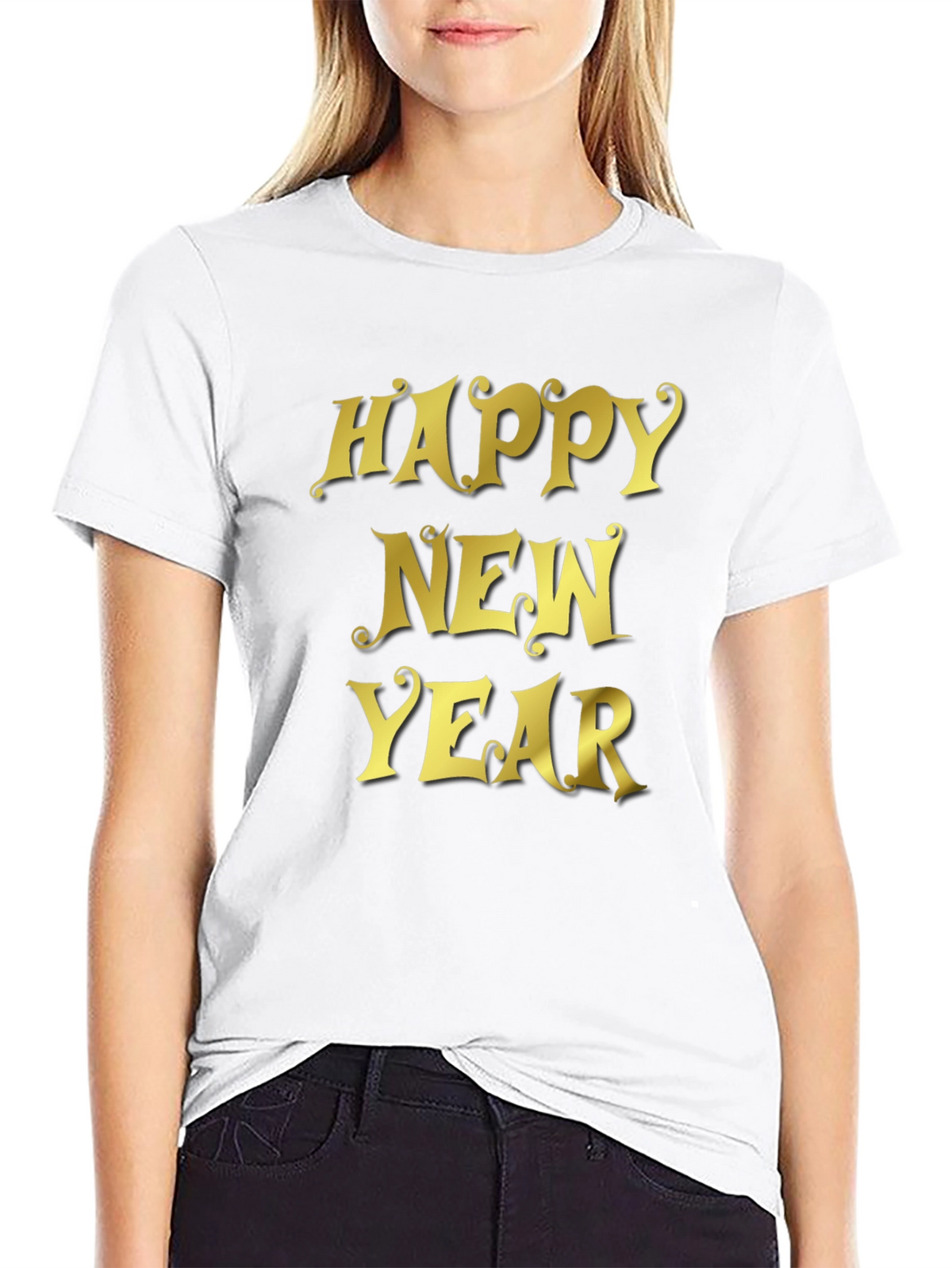 Happy New Year T-Shirt - Black Crew Neck