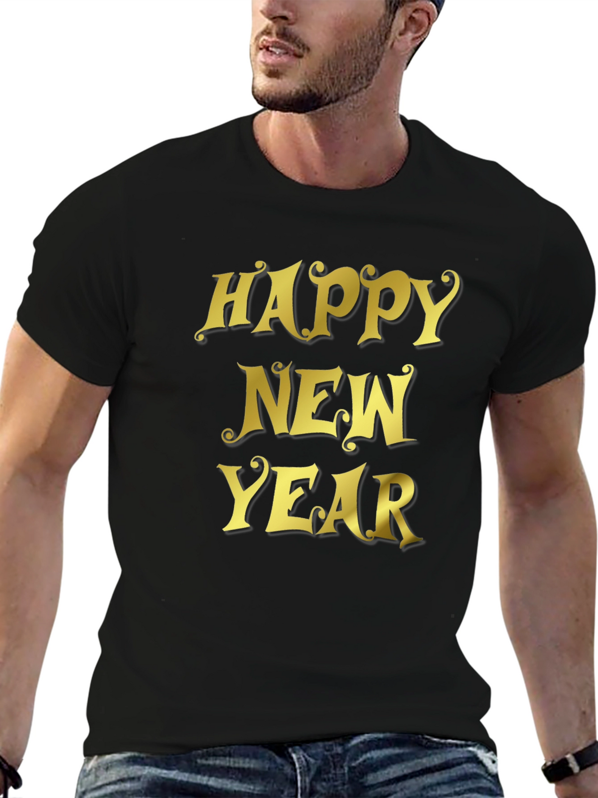 Happy New Year T-Shirt - Black Crew Neck