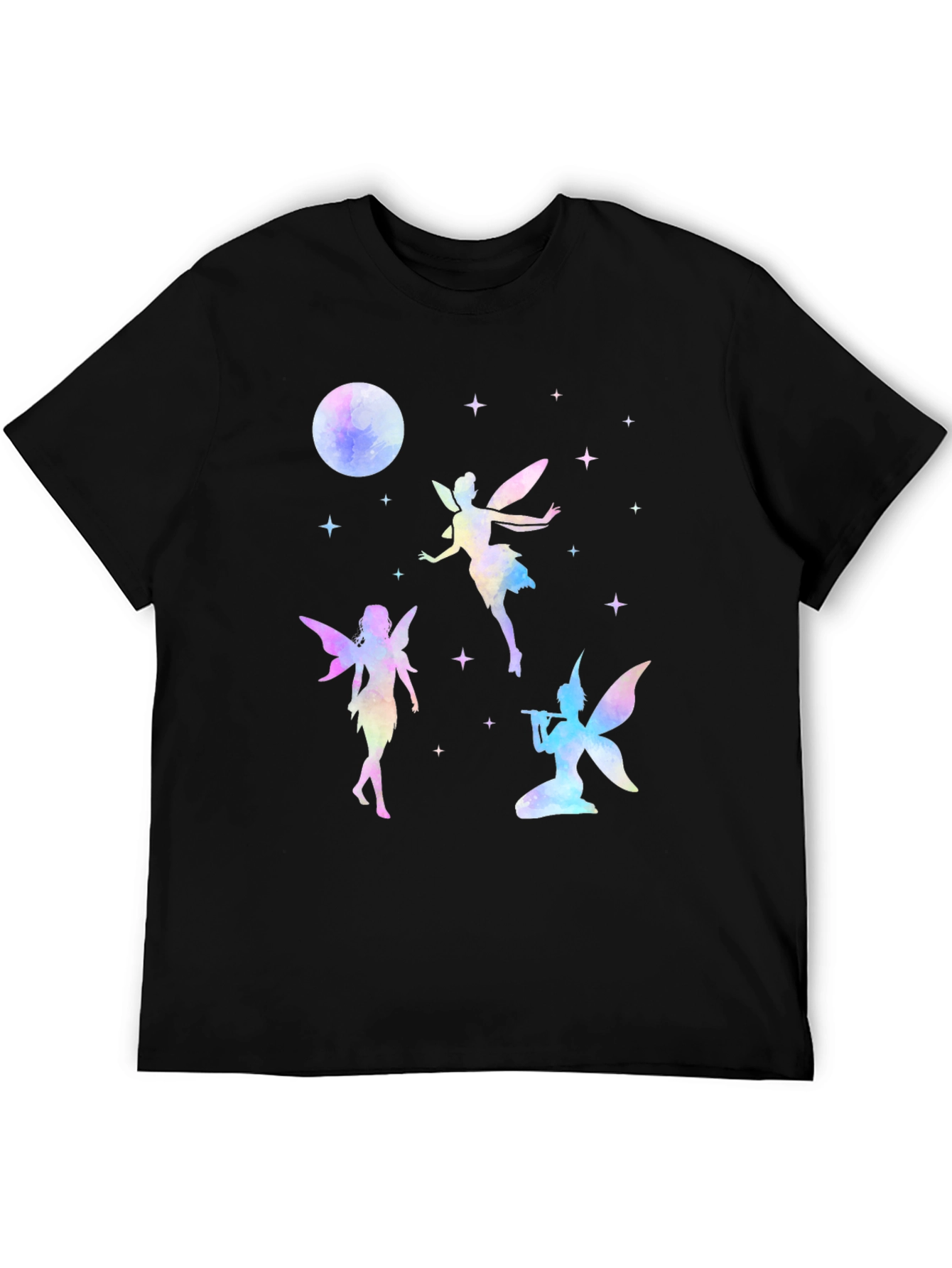 Fairy Moon Stars Graphic Tee - Whimsical Black T-Shirt