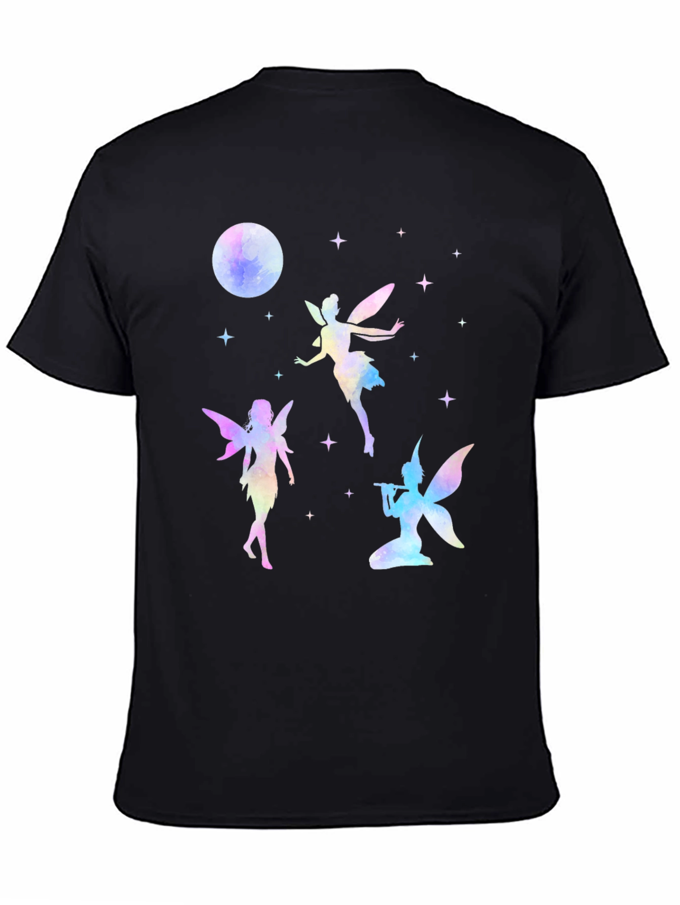 Fairy Moon Stars Graphic Tee - Whimsical Black T-Shirt