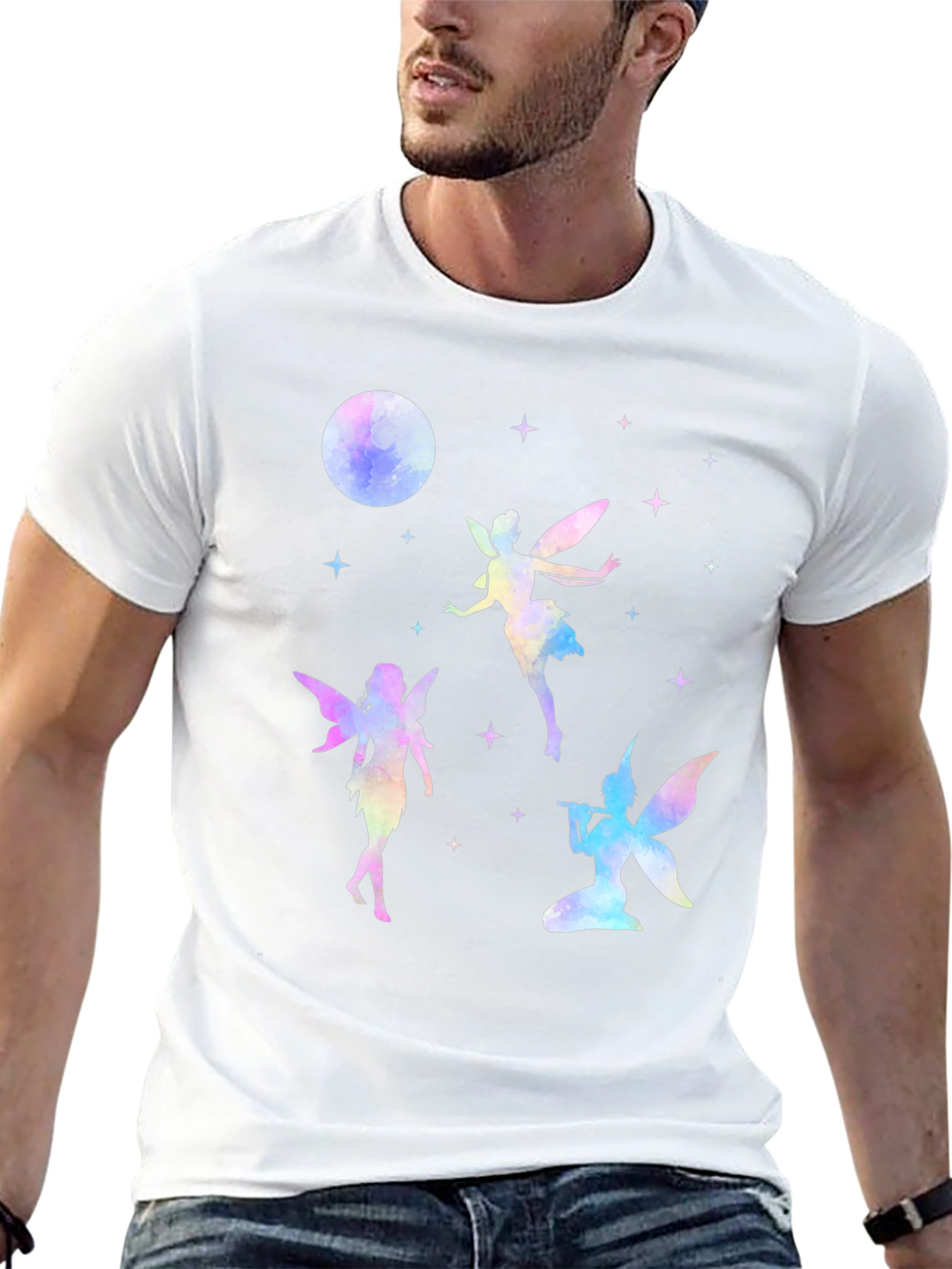 Fairy Moon Stars Graphic Tee - Whimsical Black T-Shirt
