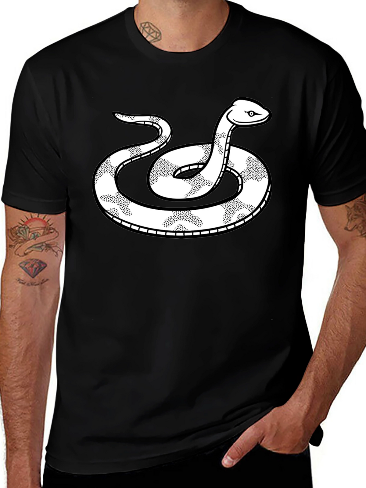 Snake Graphic Tee - Black Cotton T-Shirt