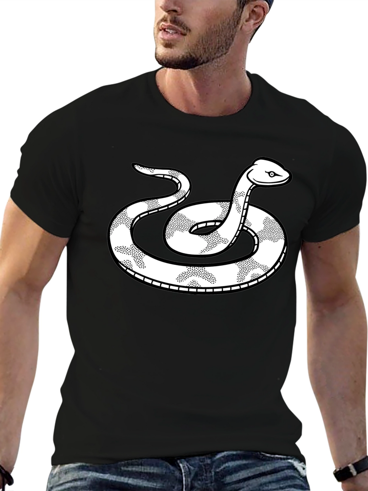 Snake Graphic Tee - Black Cotton T-Shirt