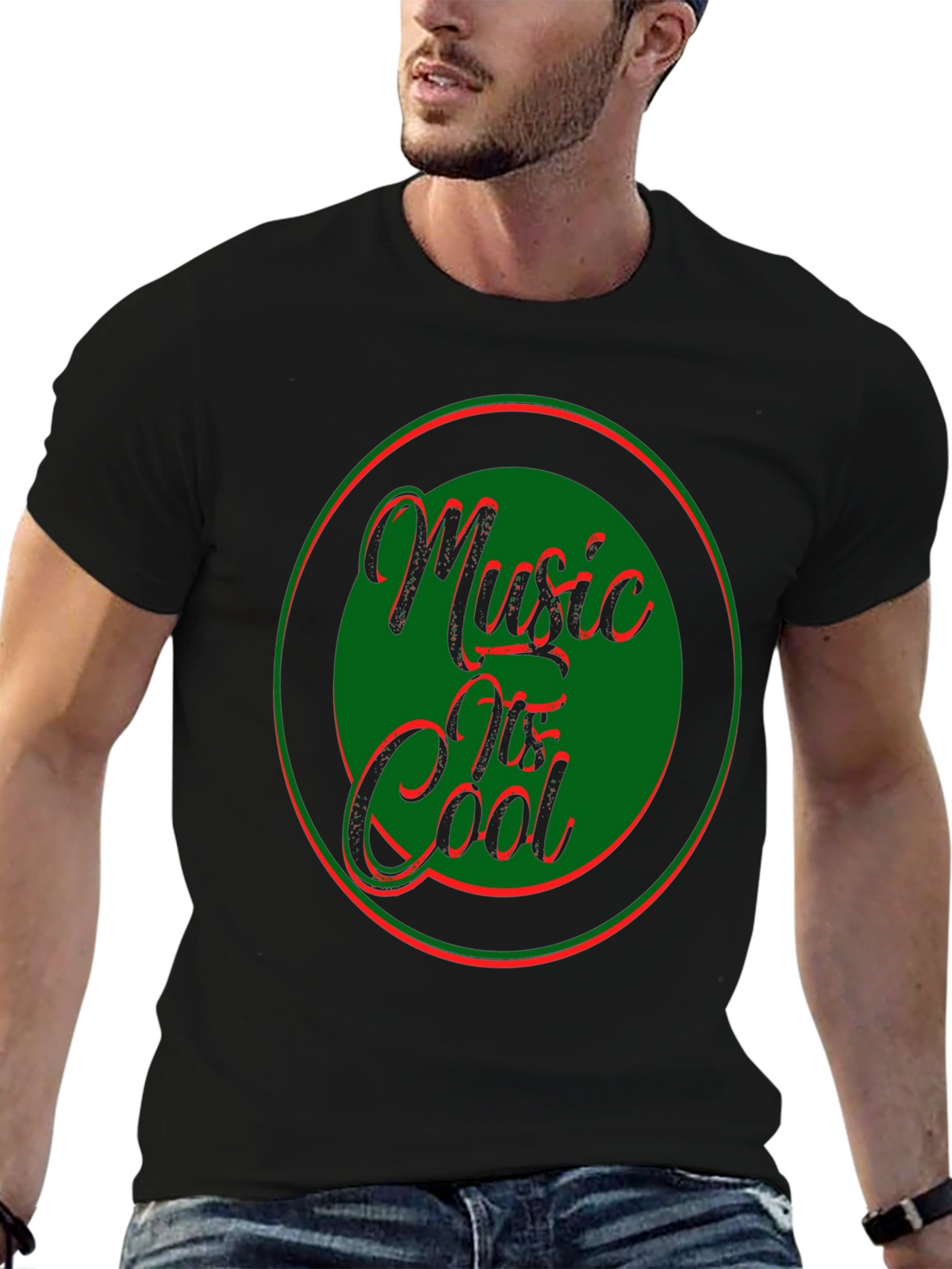 Music Is Cool Graphic Tee - Black