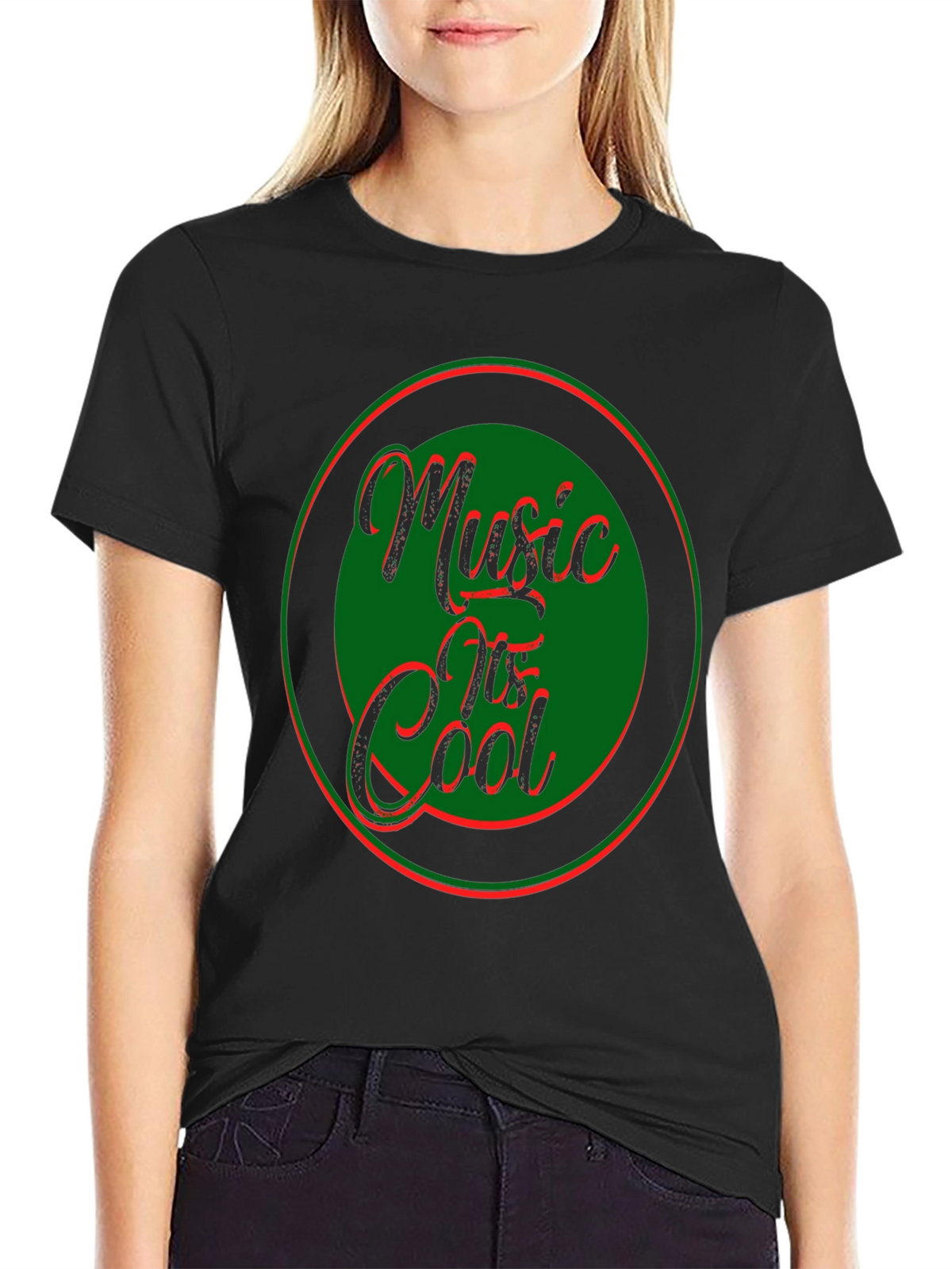Music Is Cool Graphic Tee - Black