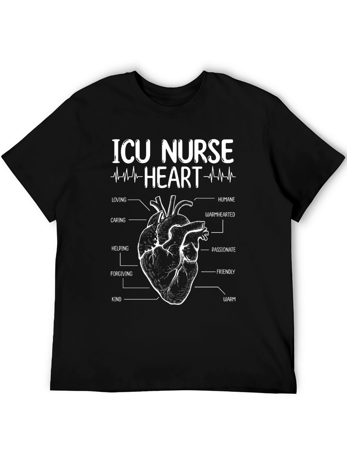 ICU Nurse Heart Anatomy T-Shirt - Black