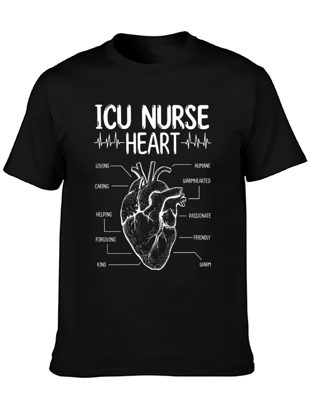 ICU Nurse Heart Anatomy T-Shirt - Black