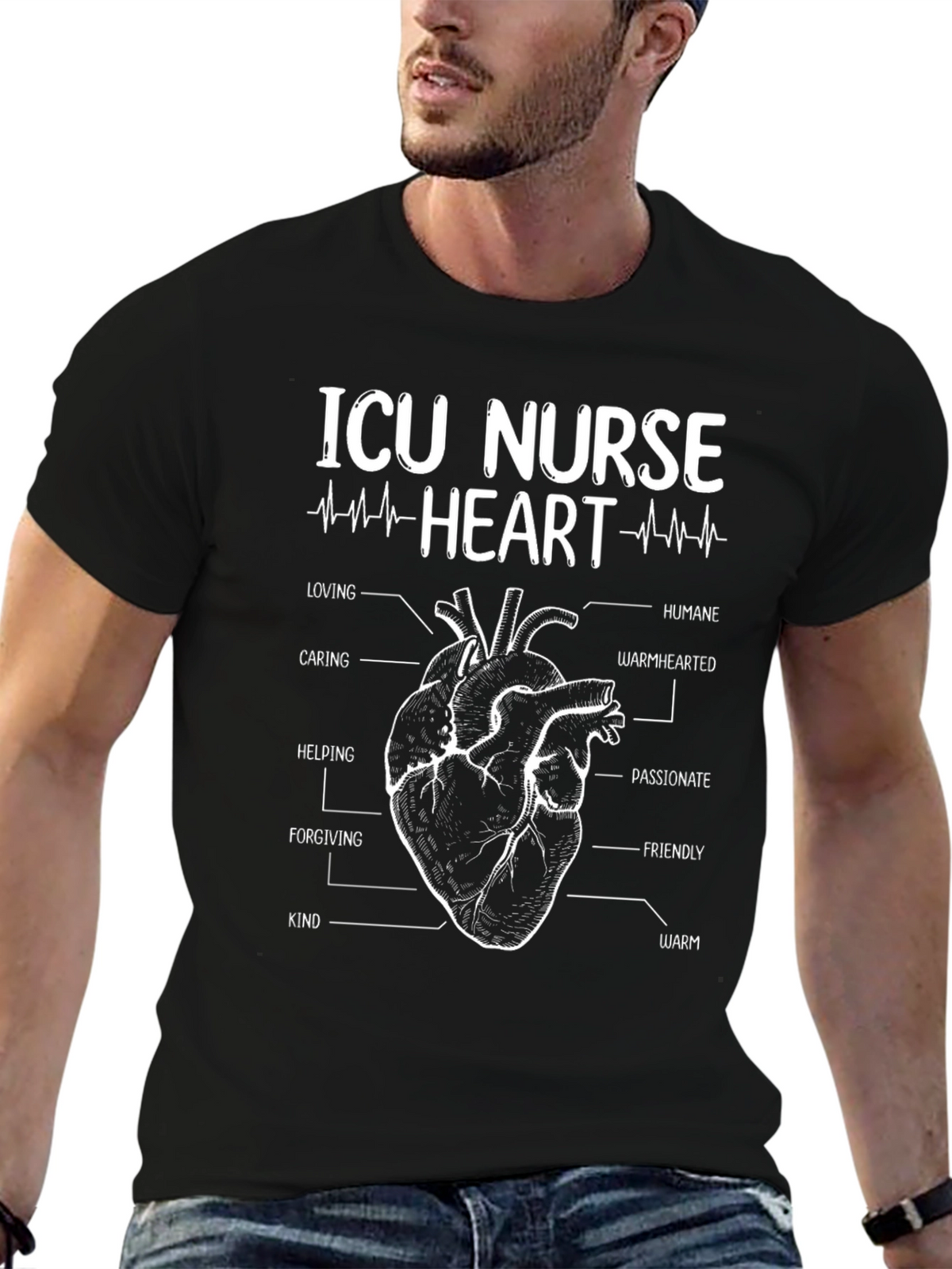 ICU Nurse Heart Anatomy T-Shirt - Black