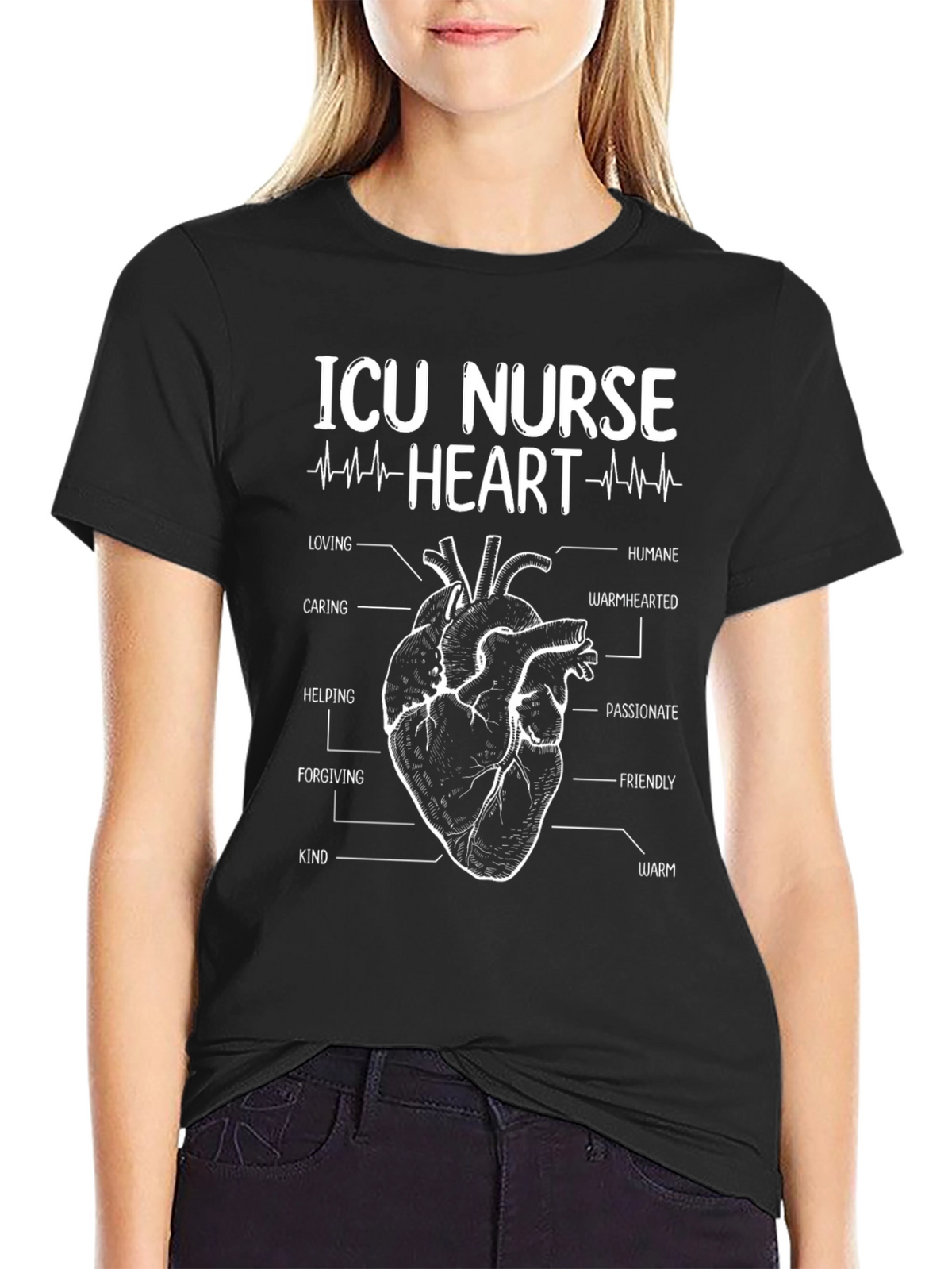 ICU Nurse Heart Anatomy T-Shirt - Black