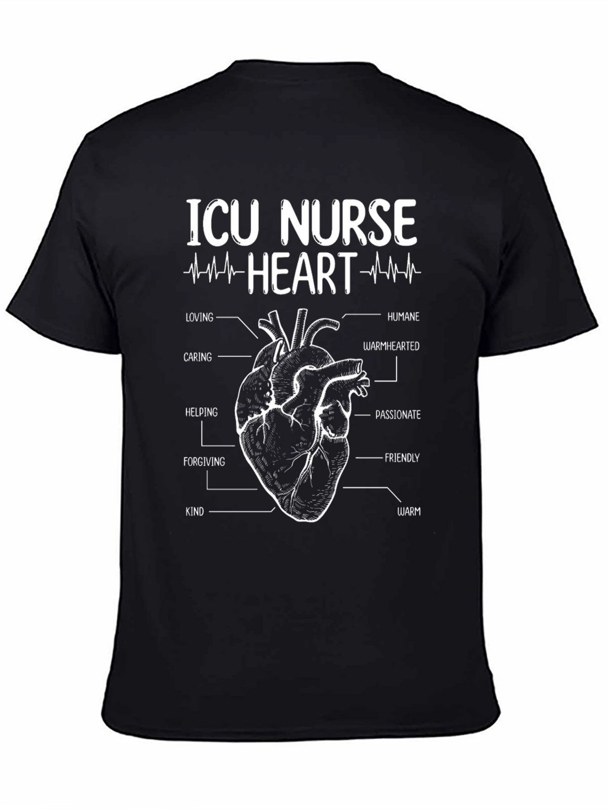 ICU Nurse Heart Anatomy T-Shirt - Black