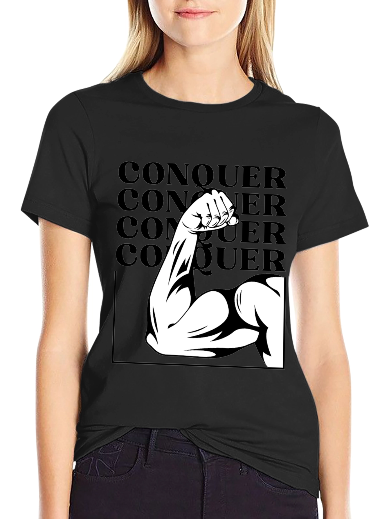 Conquer Graphic Tee - Black Cotton T-Shirt