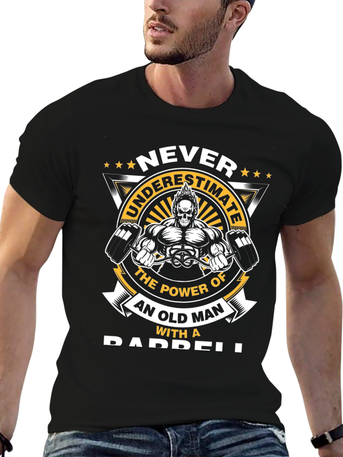 Never Underestimate Old Man Barbell T-Shirt