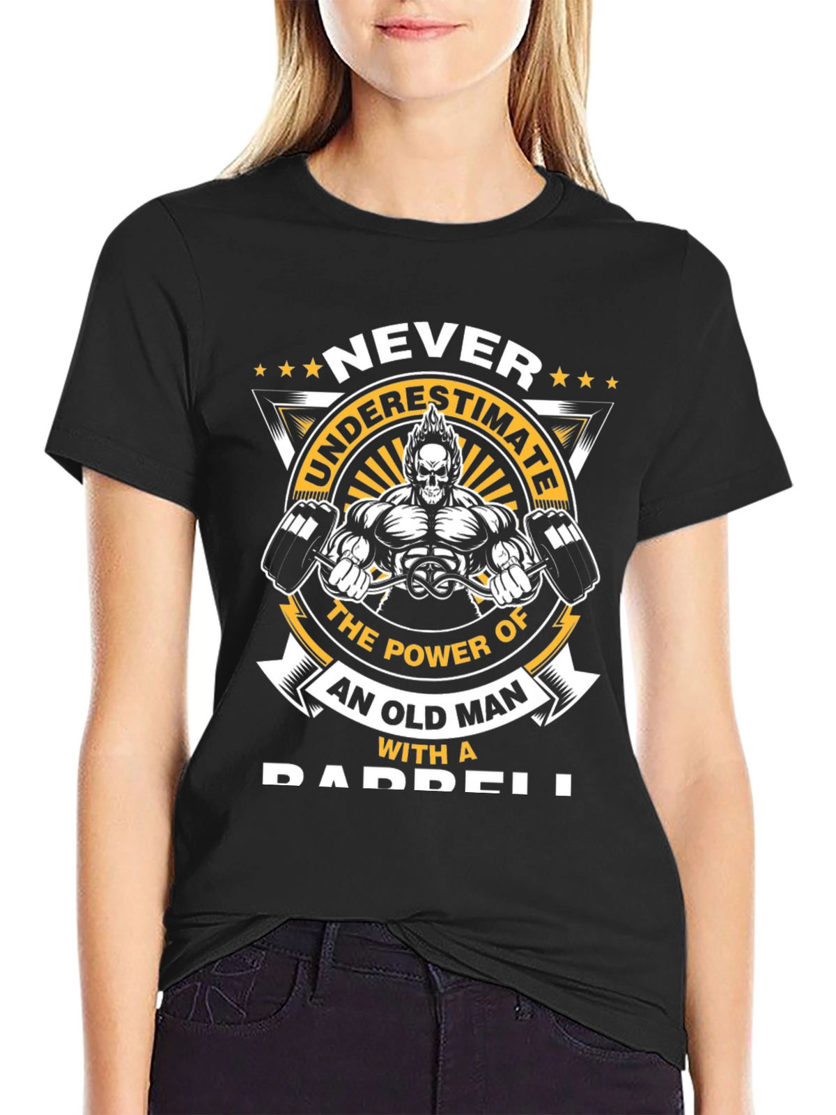 Never Underestimate Old Man Barbell T-Shirt
