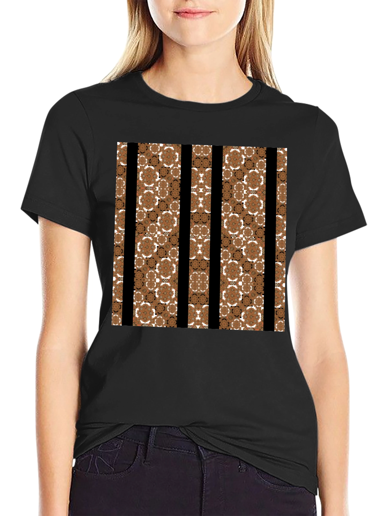 Abstract Floral Striped Graphic Tee