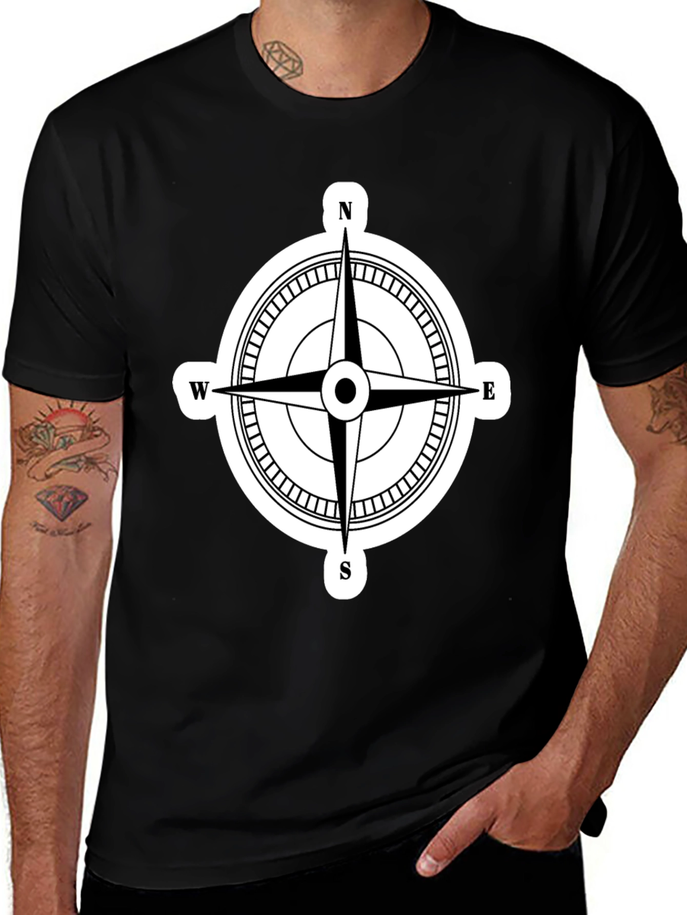 Compass Rose Graphic T-Shirt - Black