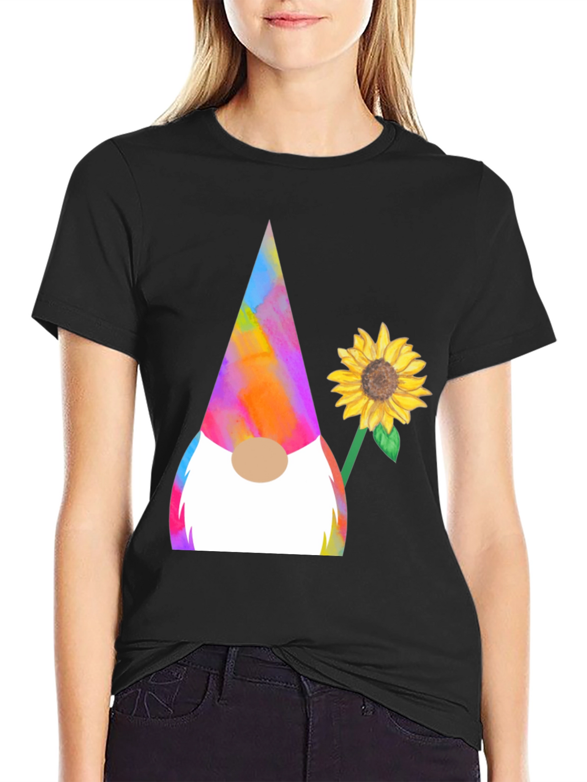 Gnome and Sunflower Graphic Tee - Quirky Mens T-Shirt