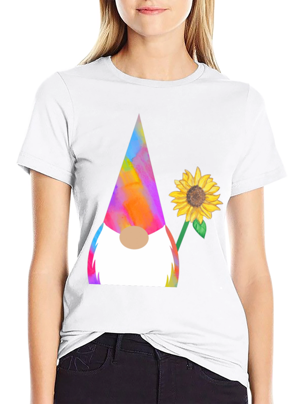 Gnome and Sunflower Graphic Tee - Quirky Mens T-Shirt
