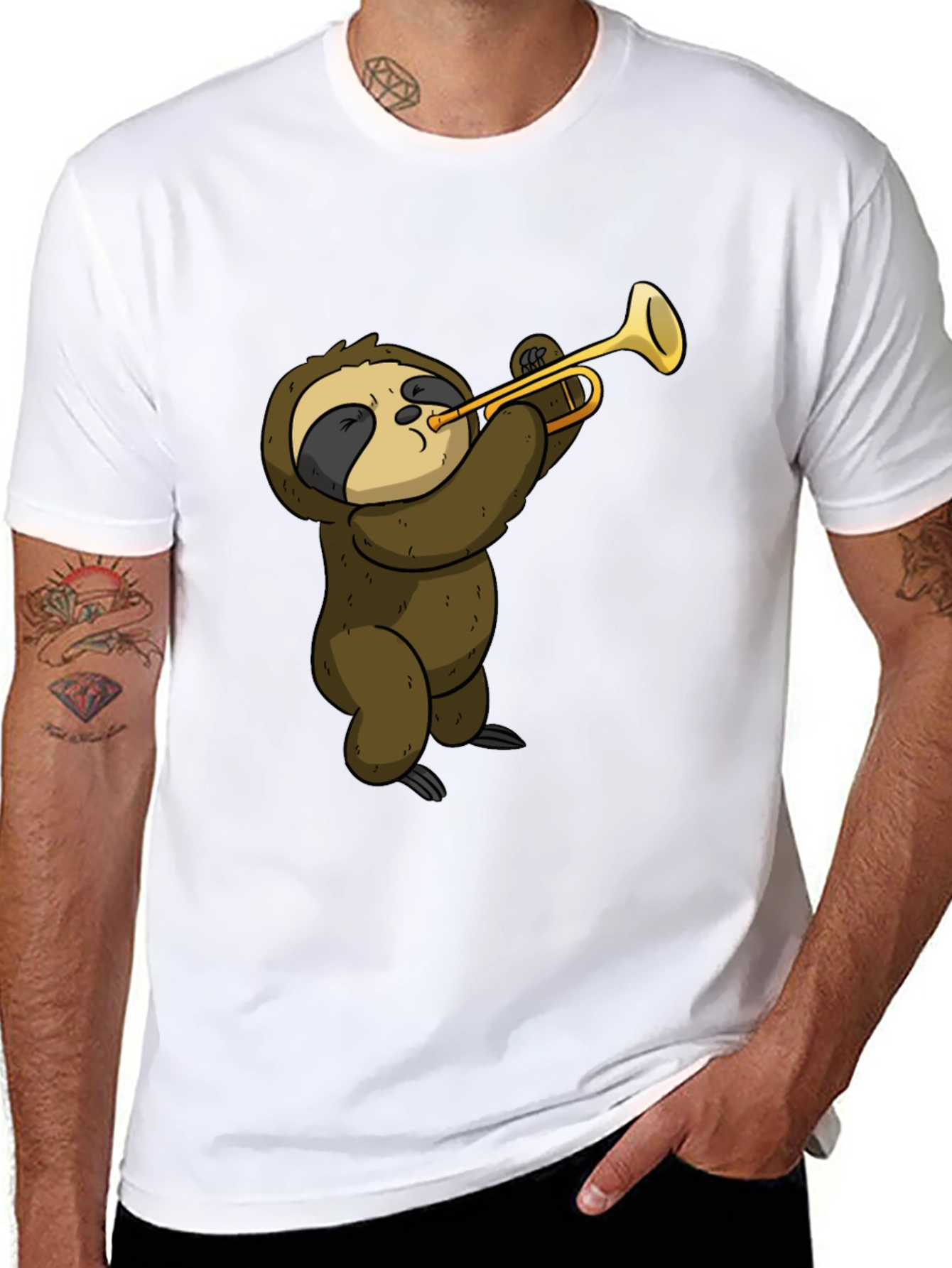 Sloth Trumpet T-Shirt - Funny Musical Animal Tee