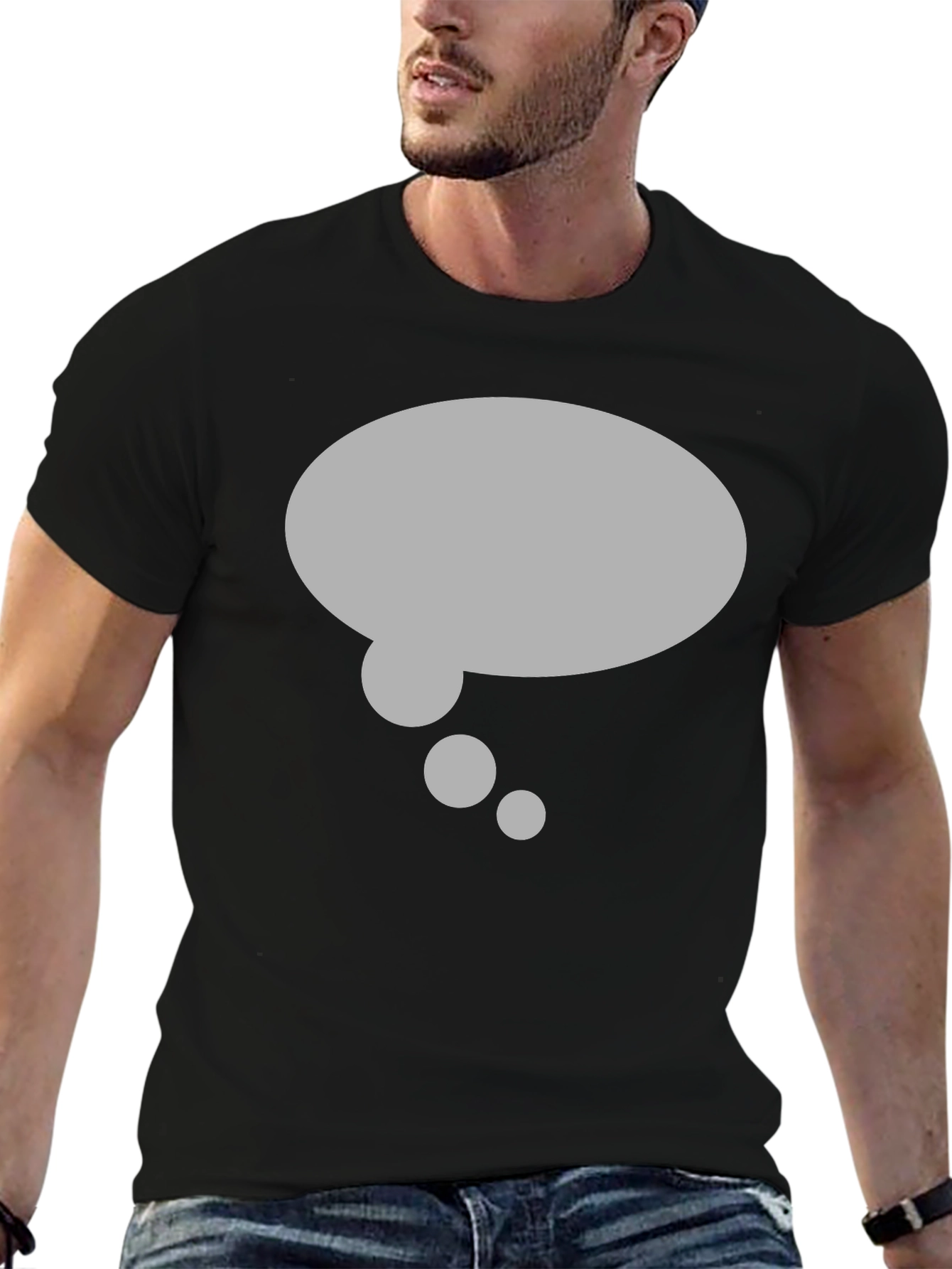 Black T-Shirt with Gray Thought Bubble Design