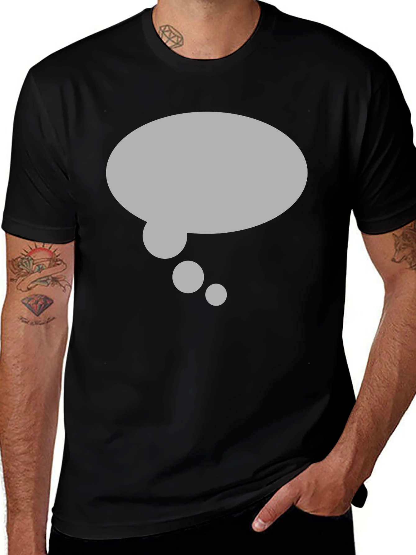 Black T-Shirt with Gray Thought Bubble Design