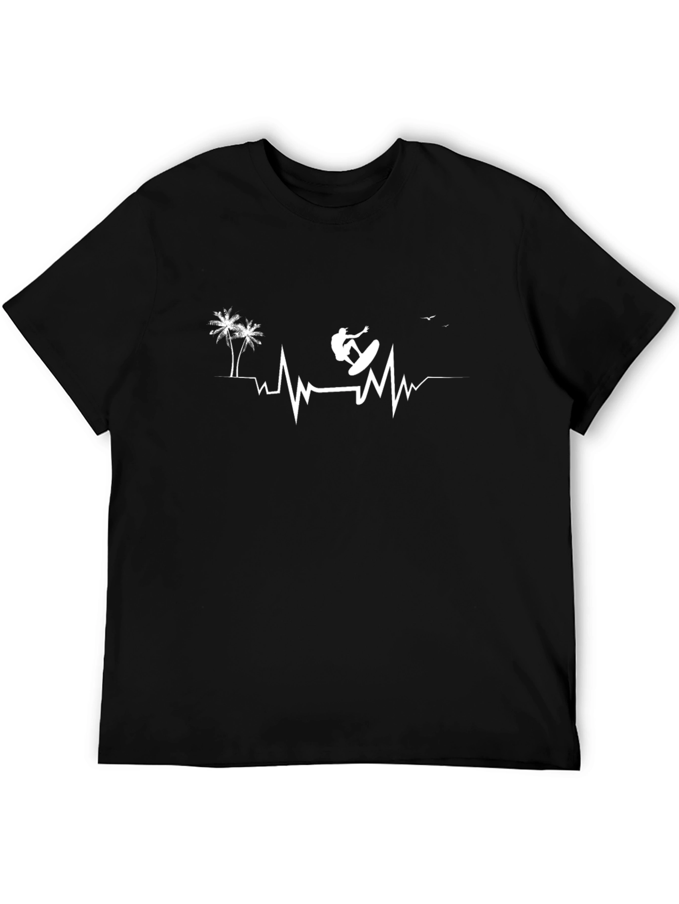 Surfing Heartbeat Graphic Tee - Casual Cotton Comfort