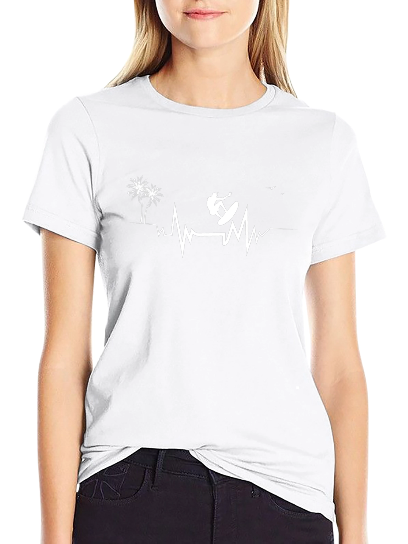 Surfing Heartbeat Graphic Tee - Casual Cotton Comfort