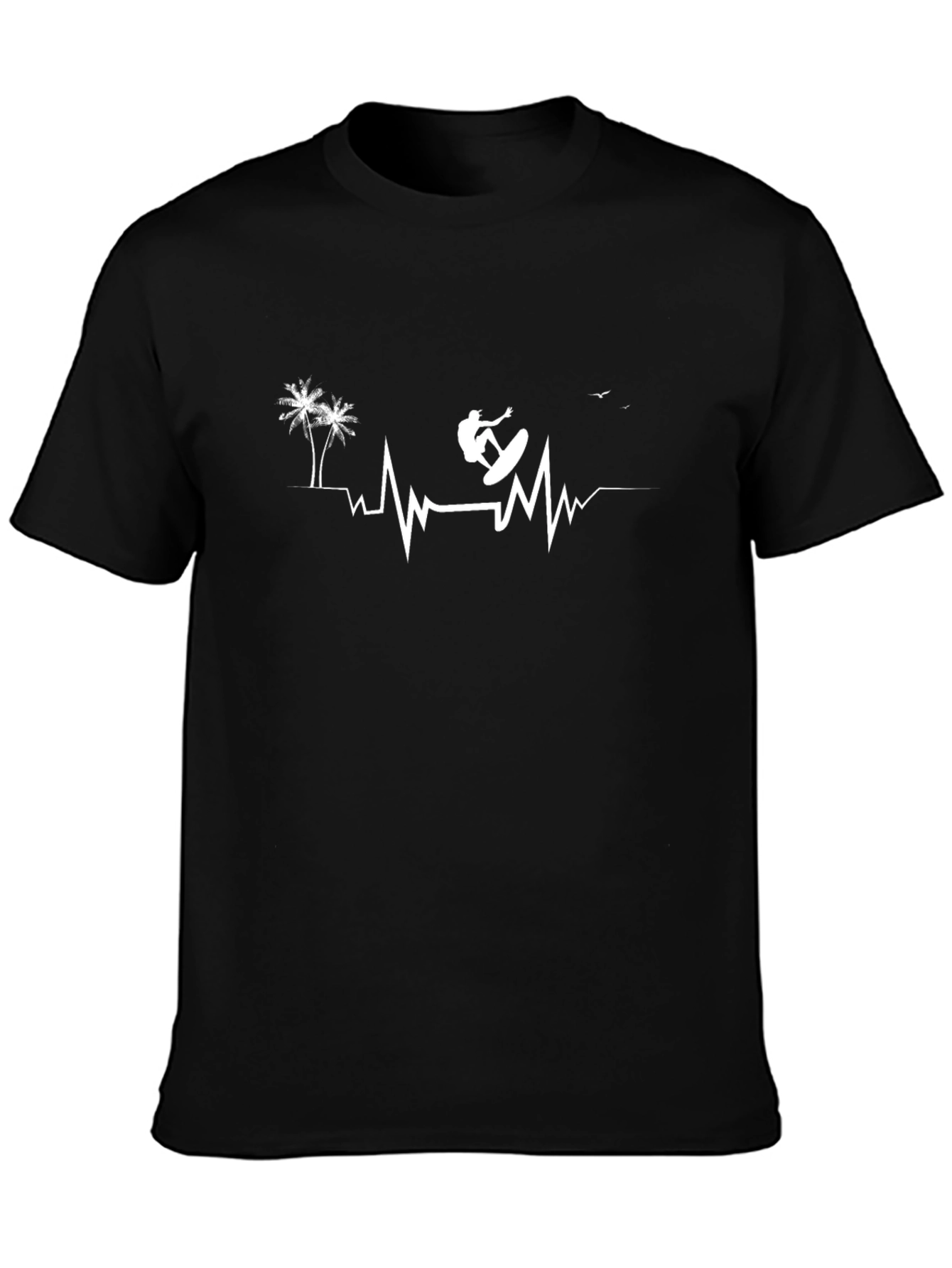 Surfing Heartbeat Graphic Tee - Casual Cotton Comfort