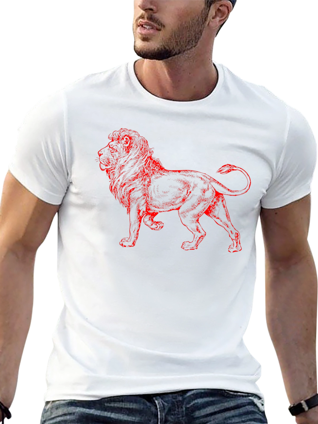 Lion Graphic T-Shirt - Red Print on Black