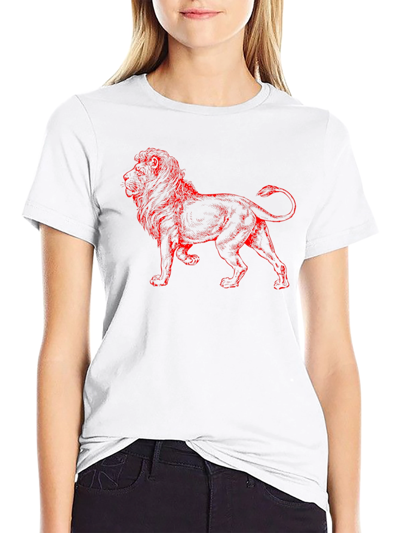 Lion Graphic T-Shirt - Red Print on Black