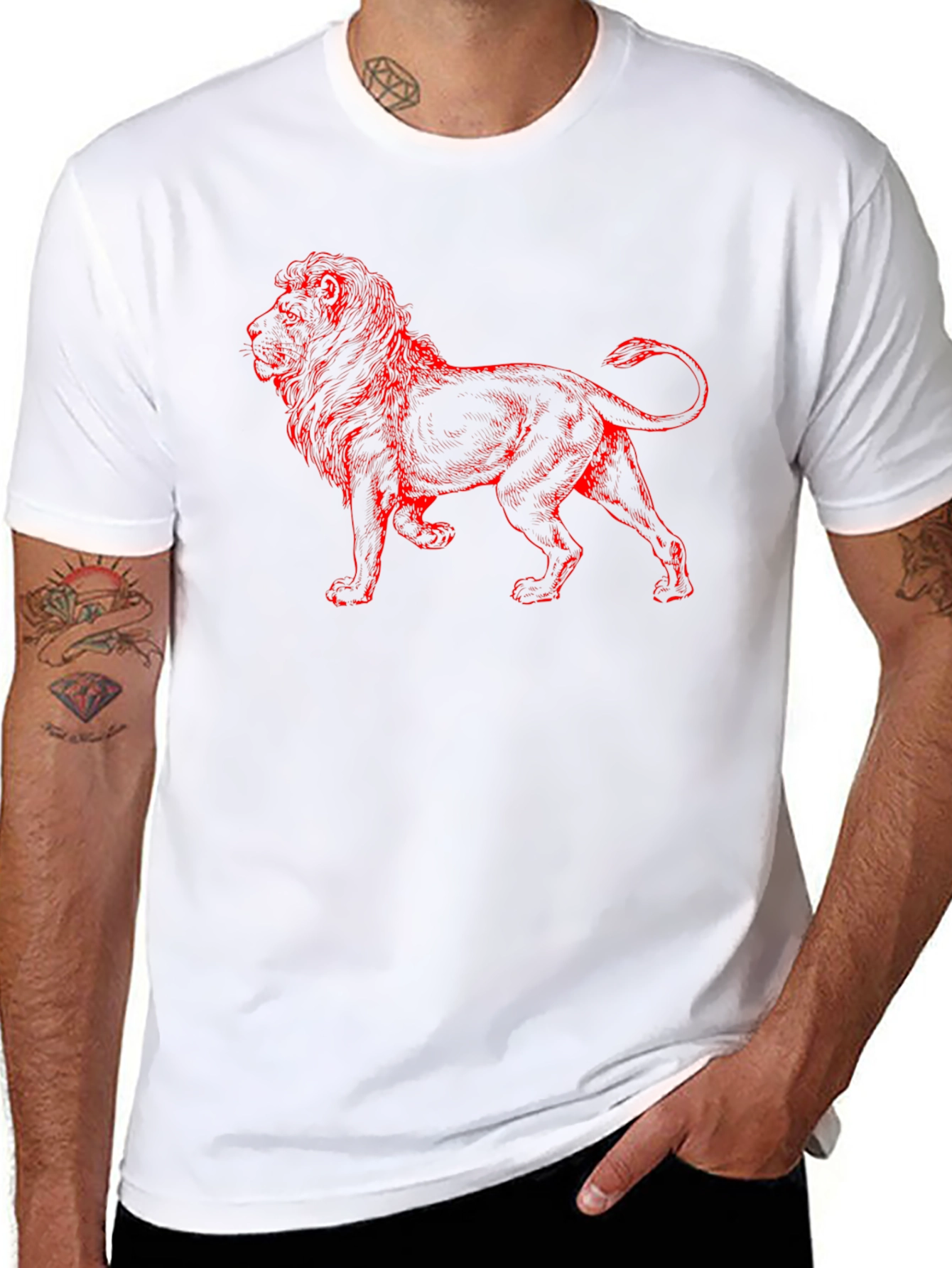 Lion Graphic T-Shirt - Red Print on Black