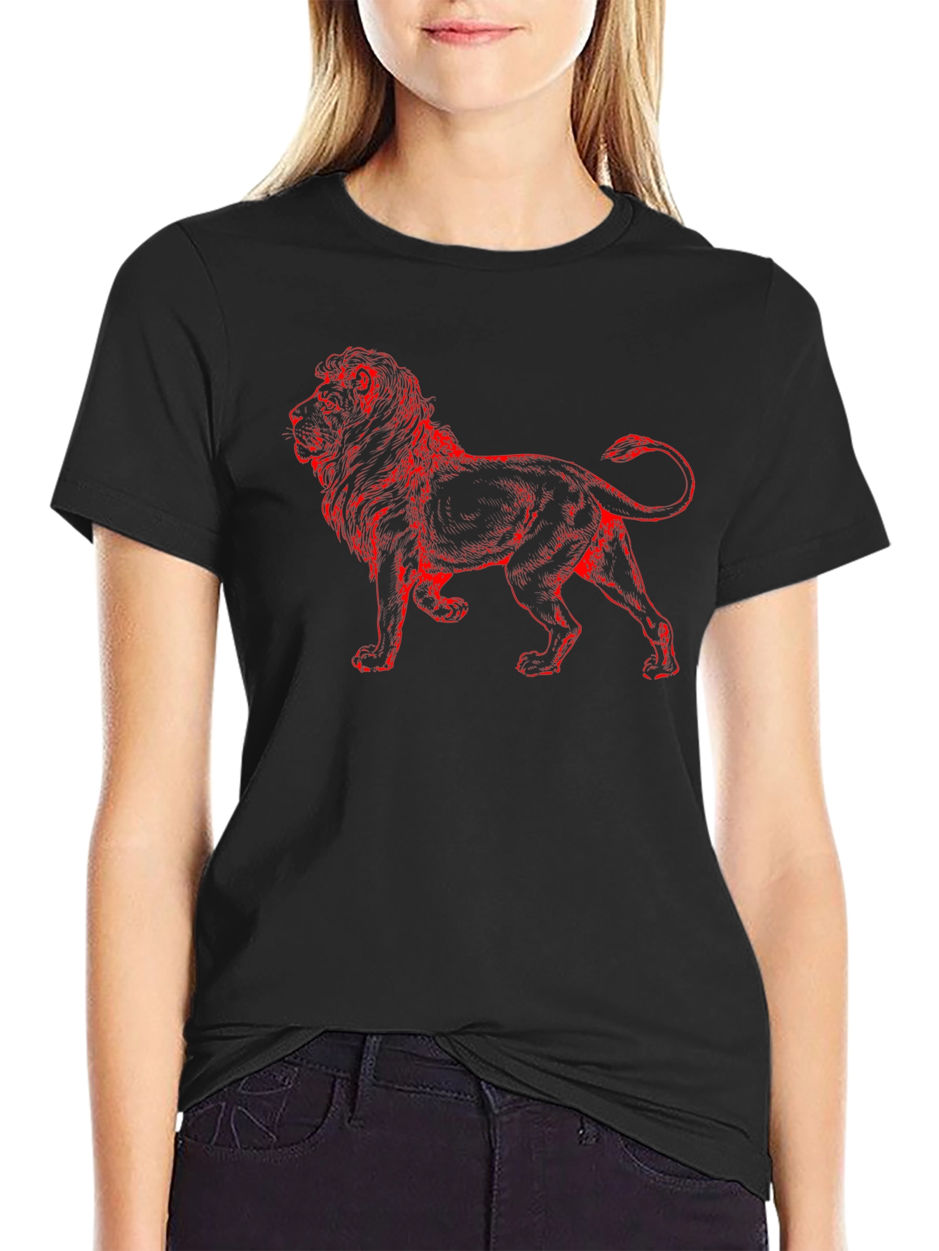 Lion Graphic T-Shirt - Red Print on Black