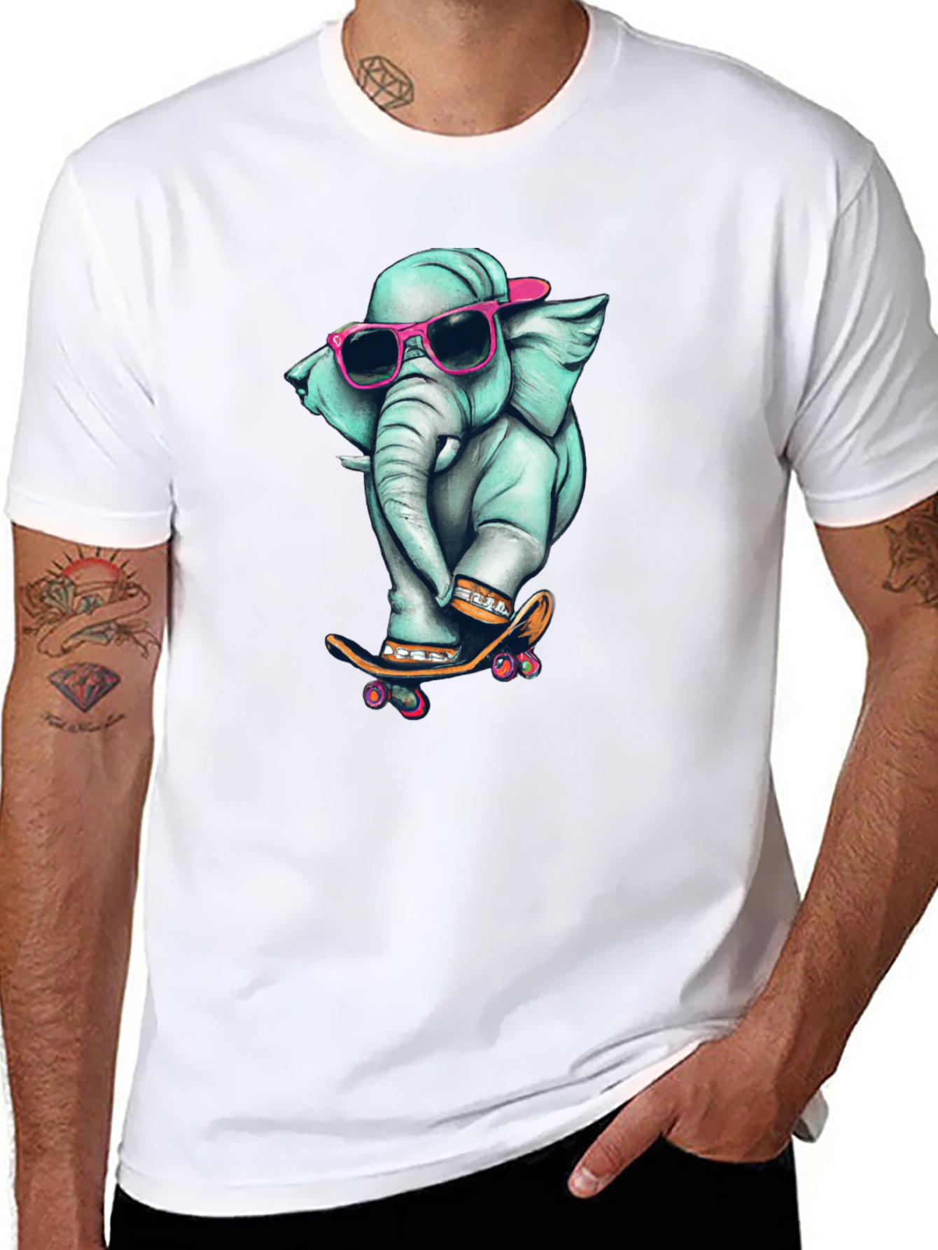 Cool Elephant Skateboard Graphic Tee