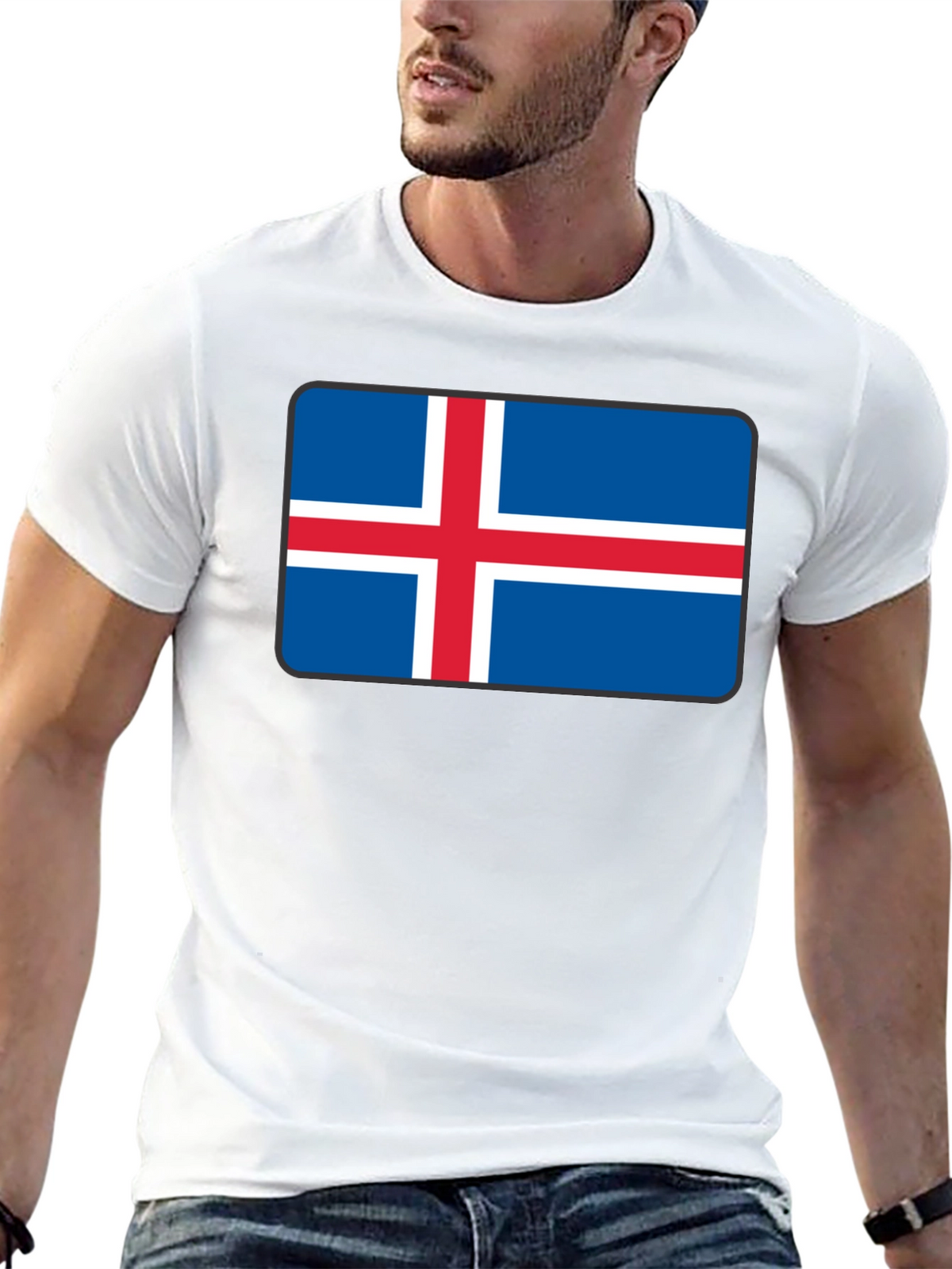 Iceland Flag T-Shirt - Black Crew Neck Tee