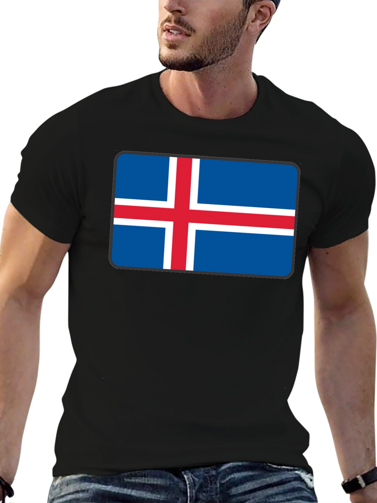 Iceland Flag T-Shirt - Black Crew Neck Tee