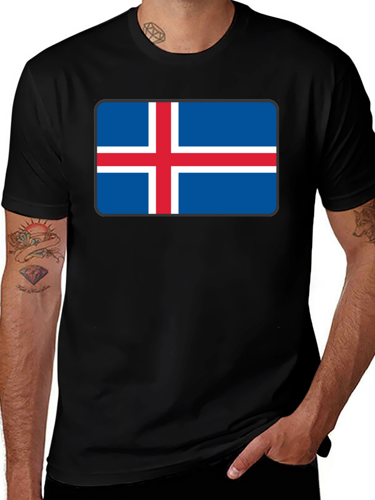 Iceland Flag T-Shirt - Black Crew Neck Tee