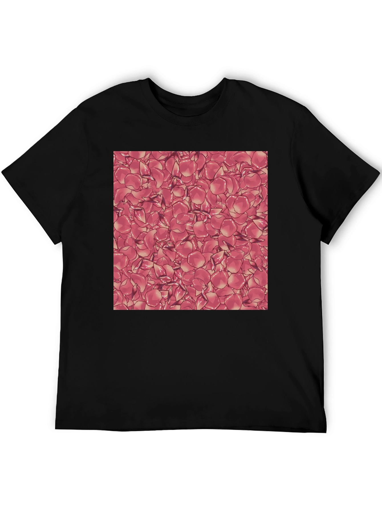 Rose Petal Pattern Black T-Shirt
