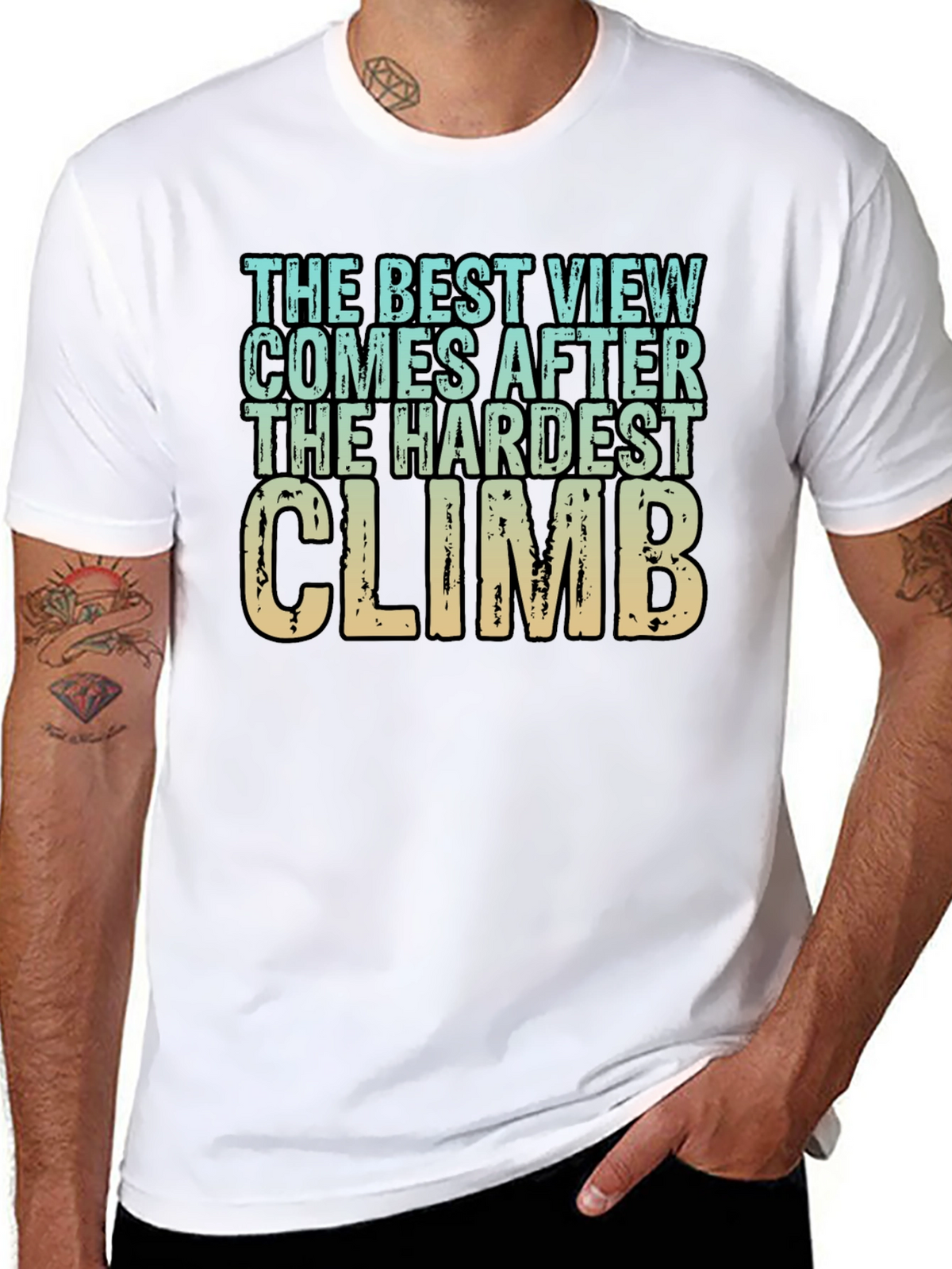 Inspirational Climbing T-Shirt - Hardest Climb Best View