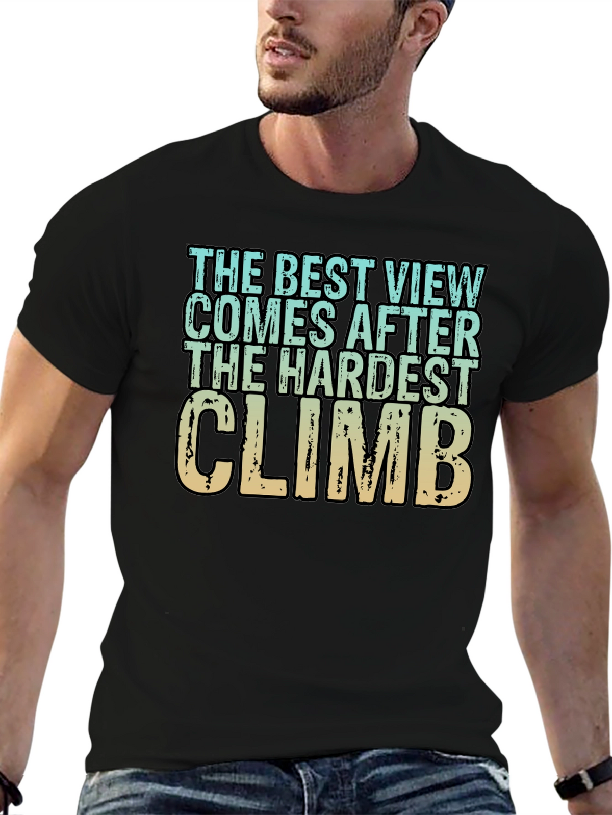 Inspirational Climbing T-Shirt - Hardest Climb Best View